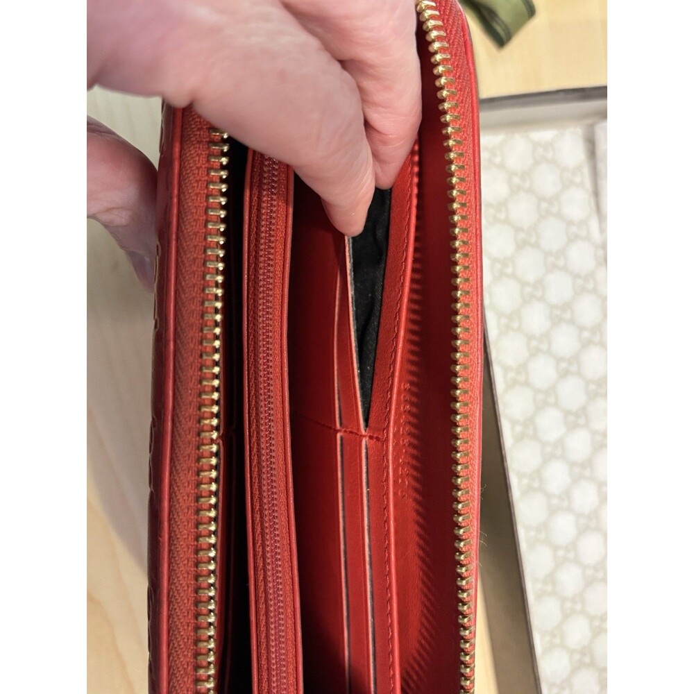 Authentic HOT Red GUCCI Guccissima Leather Zipper Wallet W/ COA Box Fits IPhone - Picture 11 of 16